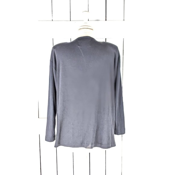 Black long sleeve western beaded stud gemstone fringe vneck tshirt top - Picture 4 of 4